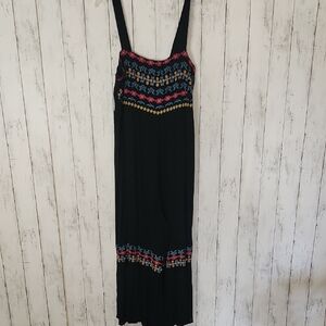 easel Black Maxi Jumper with Multicolor Embroidery